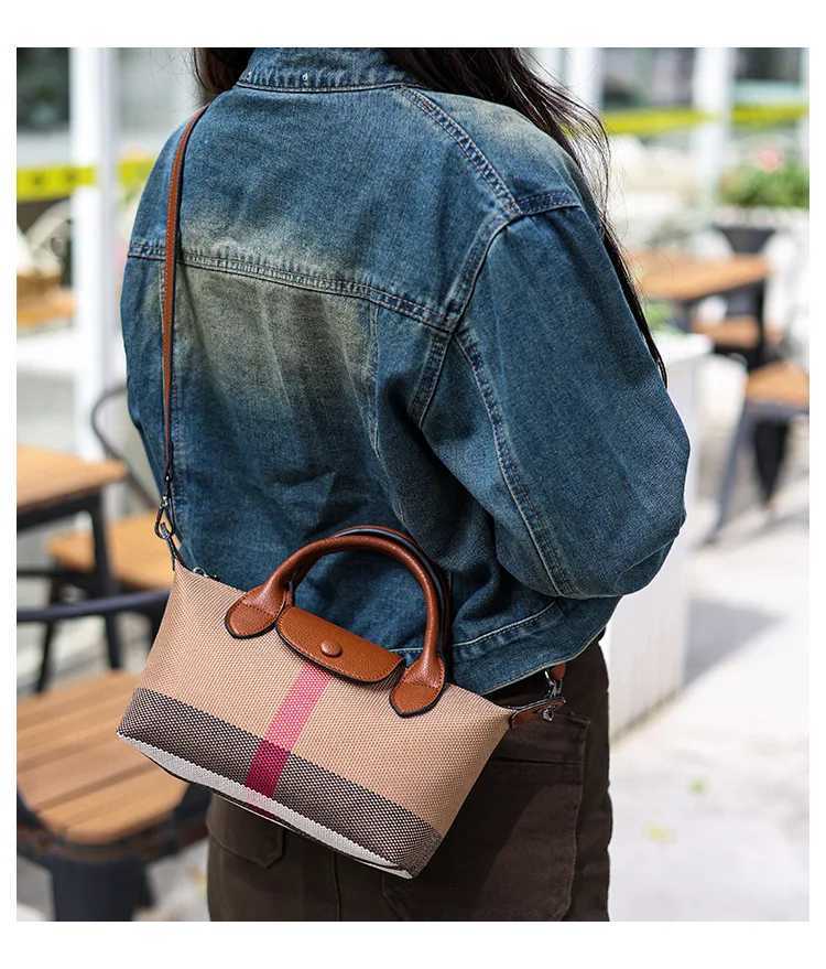 Genuine Leather Classic Plaid Shoulder Crossbody BagW250926