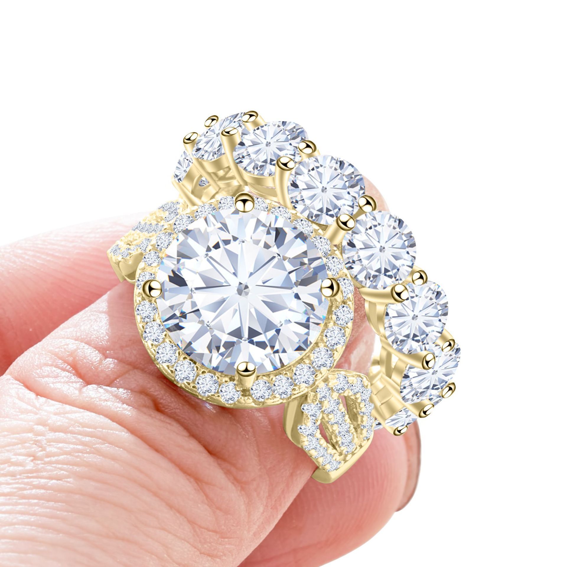 7.8 CT moissanite luxury ring set certificate passed the diamond testing pen 925 sterling silver inlaid light luxury wedding ring