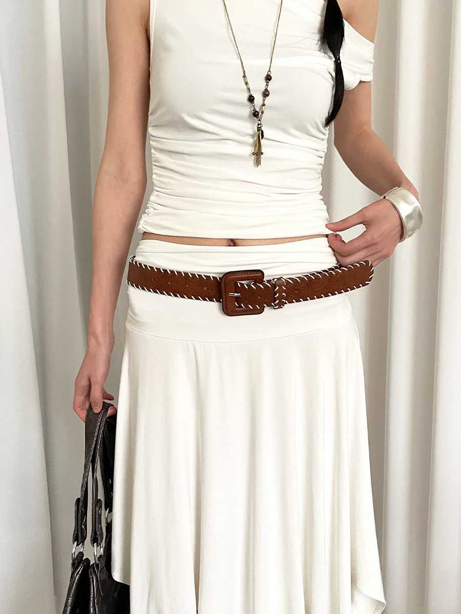 Retro Marbled Brown Belt For Women Minority Design Sense Waistband With Edge Locking For Skirts And Jeans Versatile L250926