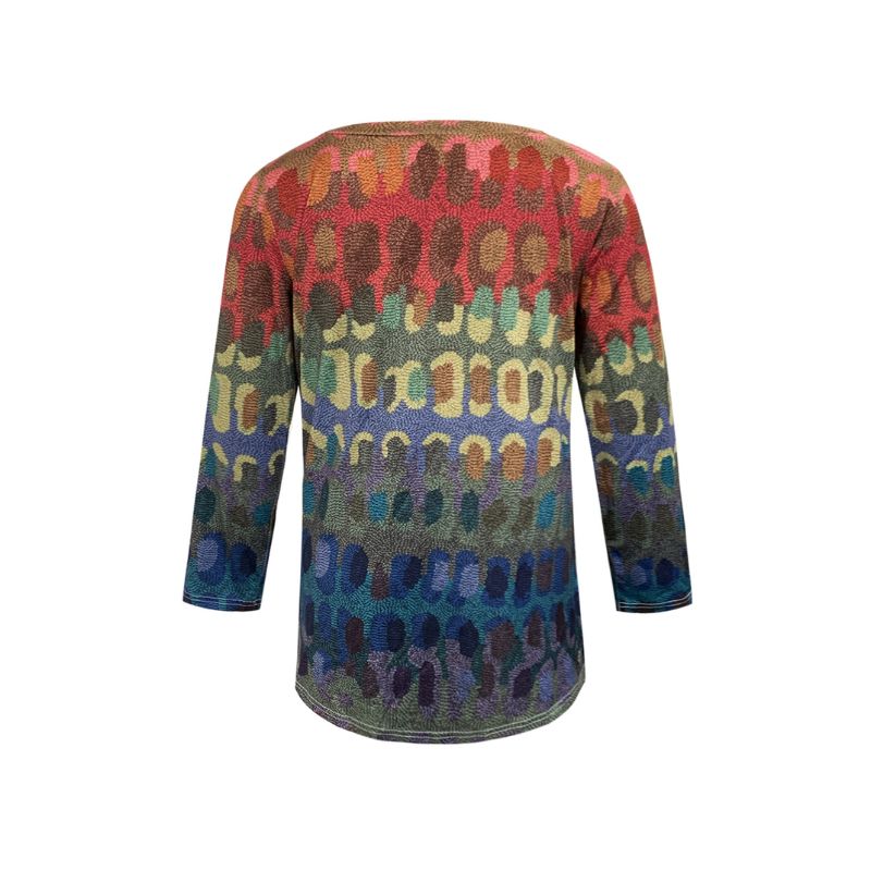 Women's Spring & Autumn New Colorful Printed Top Casual Versatile Round Neck Long - Sleeve Milk Silk Blouse-YL23482