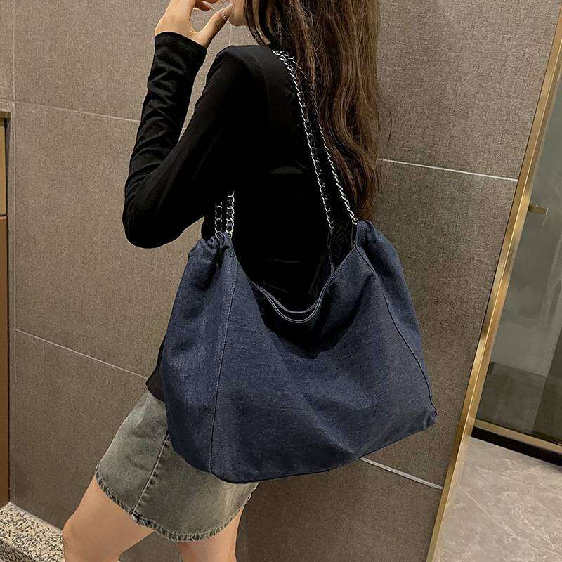 Vone Tote Fashion Hundred Chain Shoulder Women Solid Color High Quality Versatile Denim Bag