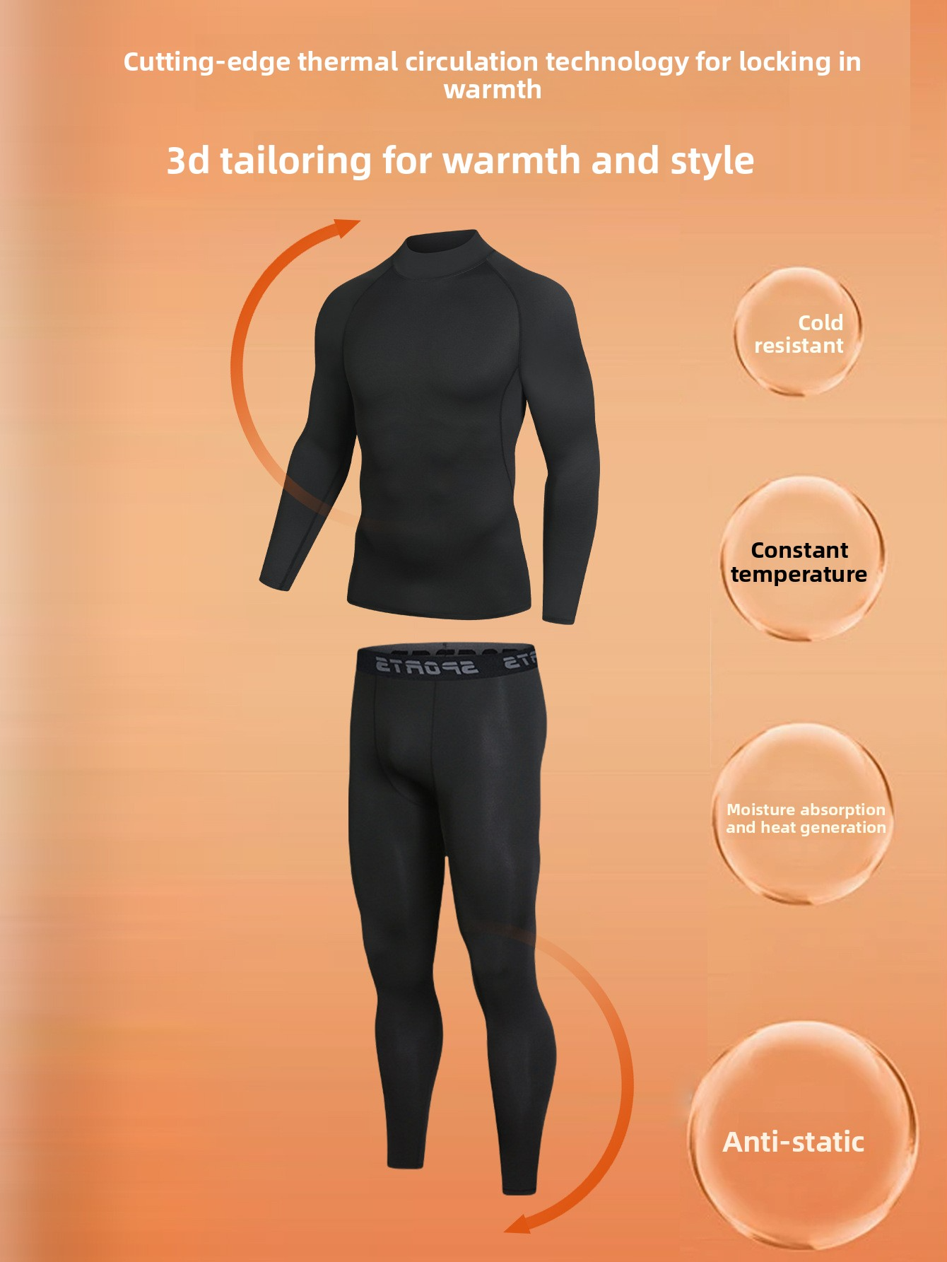 Exercise & Fitness Wear Men's Fleece-Lined Athletic Set - Thermal Base Layer for Running, Skiing, Hiking & Gym, Quick-Dry & Windproof