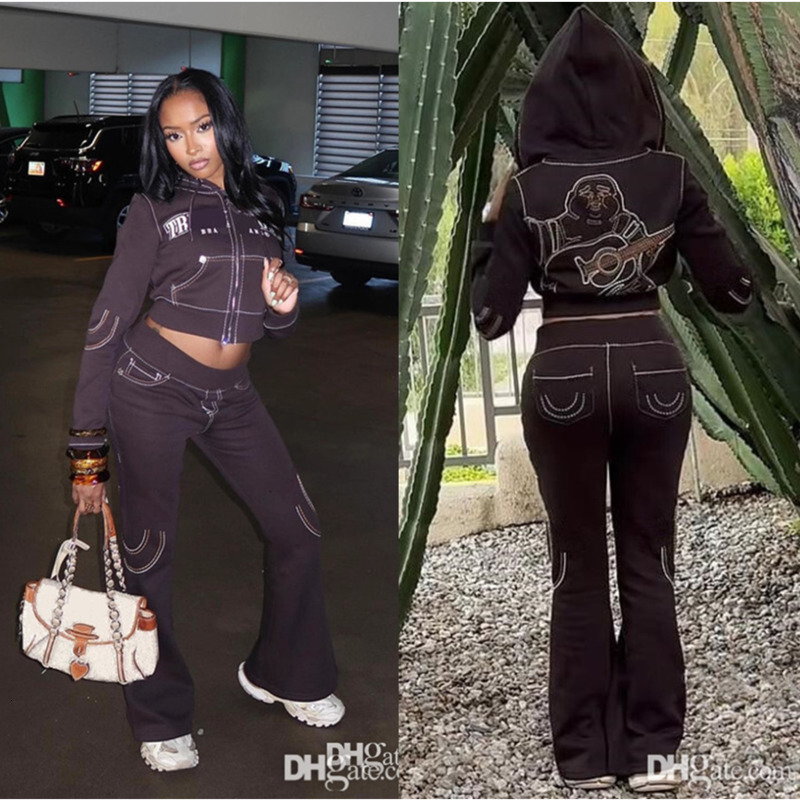 Autumn Street Tracksuits Womens Casual Comfortable Sports Sweatsuit Two Piece Set Long Sleeve Zipper Hooded Hoodie Crop Top Sweatpant