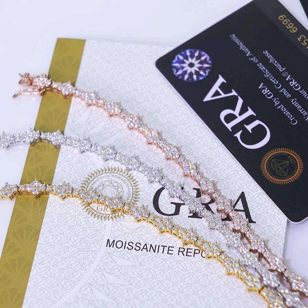 In Stock Claw Setting Lab Diamond 925Solid Silver Bracelet Hip Hop Jewelry D VVS Moissanite Diamond Cross Cluster Tennis Chain