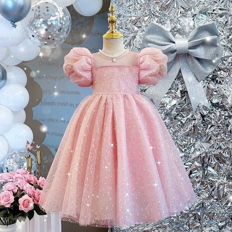 Girls Princess Long Dress Fashion Bow Sequin Puff Sleeve Tutu High End Formal Party Gown Ball New Style Children Evening Dress Z250926