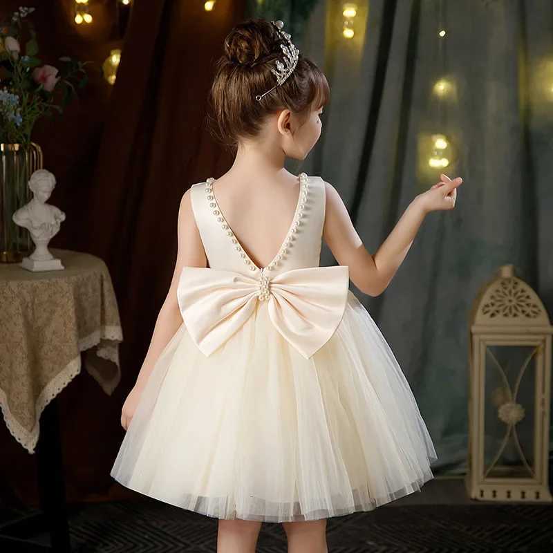 New Girls Princess Dress Summer Tulle Big Bow Girls Wedding Dress Piano Performance Costume Host Costume 210 Years Kids Clothes Z250926