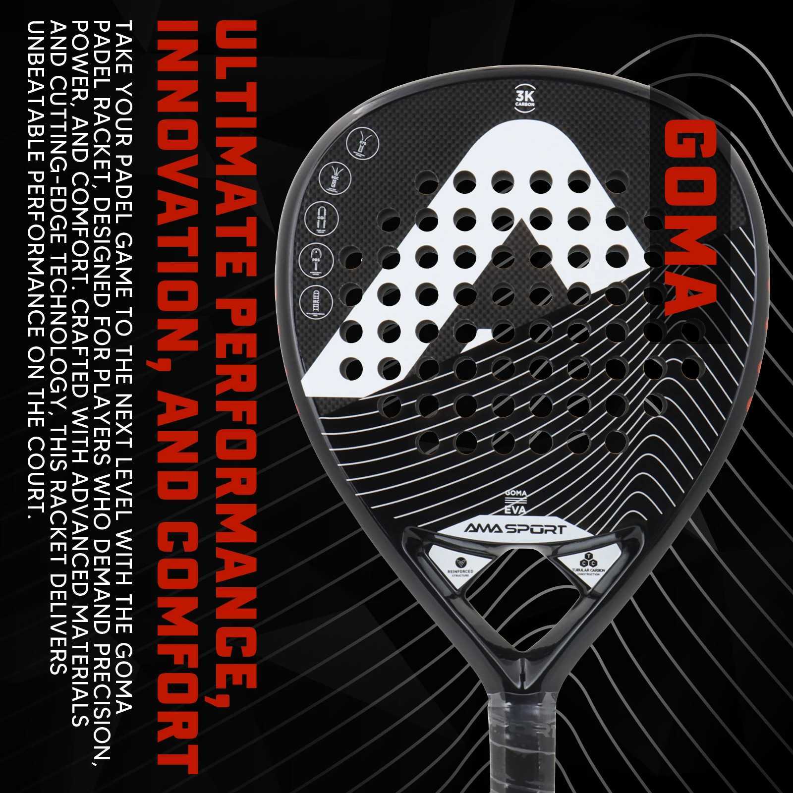 AMASPORT Padel Racket Pop 3K Lightweight Carbon Fiber Mens Tennis Racquet Medium Balance With Soft EVA Tear Drop Shape Padel J250926