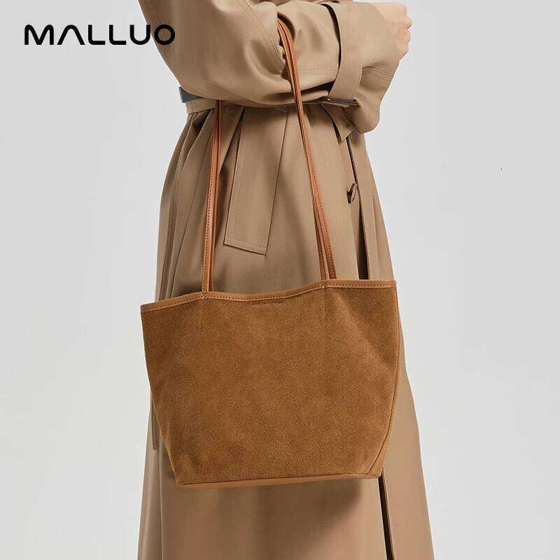 Female Soft Cowhide Durable Casual Handbag Women's Suede Cow Leather Shoulder Bags Ladies Fashion Trend Commute Handbags Girls Suotong2509