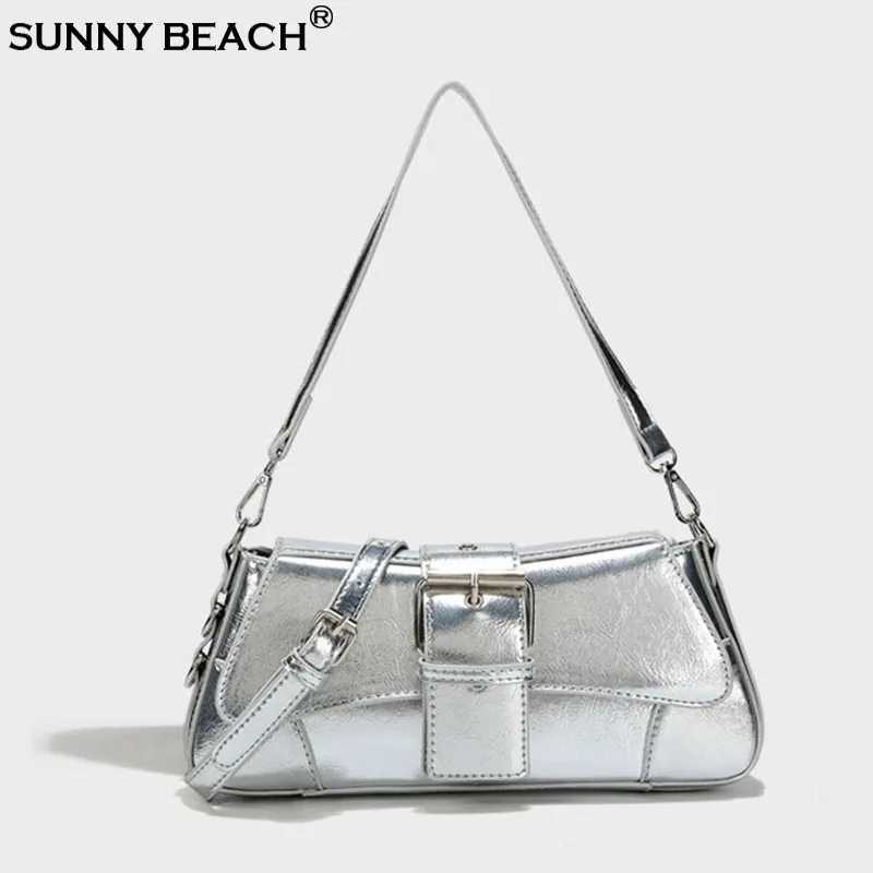 Fashion Silver Flap Shoulder Crossbody PU Leather Bags for Women Cool Buckle Designer Luxury Tote Purse Z250926