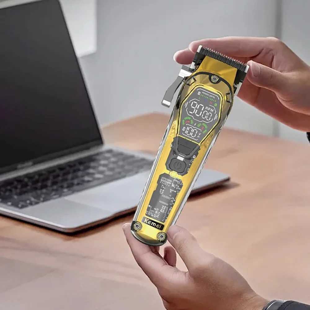 Kemei Transparent Body Professional Barber Hair Clipper for Men Cordless Rechargeable Hair Trimmer Electric Hair Cutting Machine R250926
