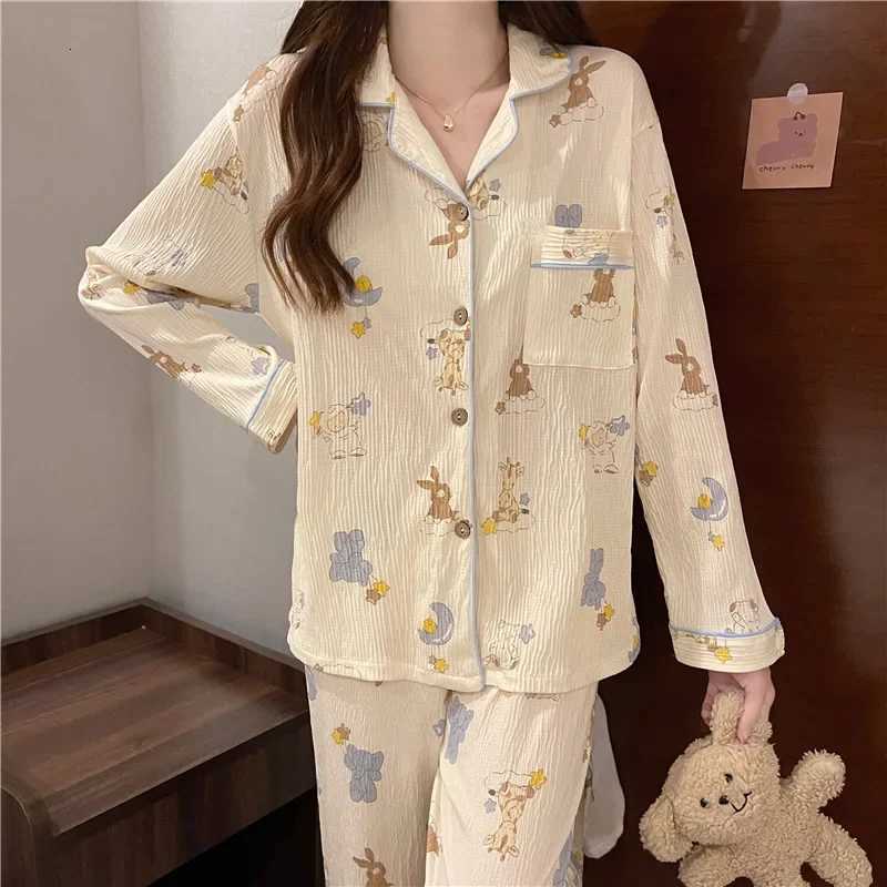 Springautumn Japanese Style Ins Pyjama Set Womens Long Sleeve Trousers Student Cute Cartoon Outer Wear Home Clothes Suit Z250925