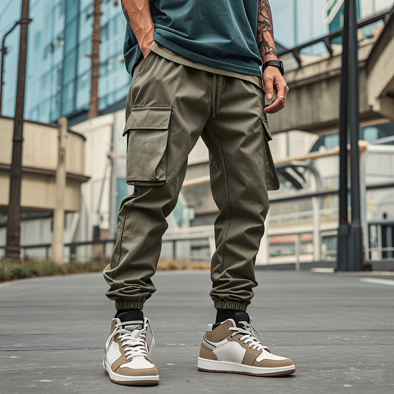 Men's Oversized Cargo Pants with Tapered Legs - Multi-Pocket American Workwear Design for Urban Exploration and Casual Wear European size: S-3XL