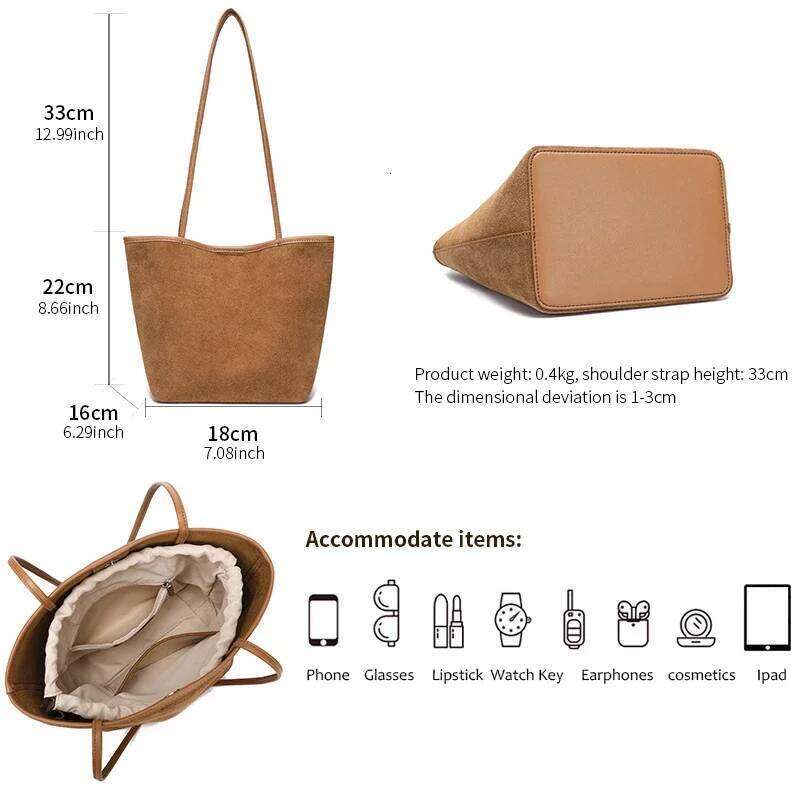Female Soft Cowhide Durable Casual Handbag Women's Suede Cow Leather Shoulder Bags Ladies Fashion Trend Commute Handbags Girls Suotong2509