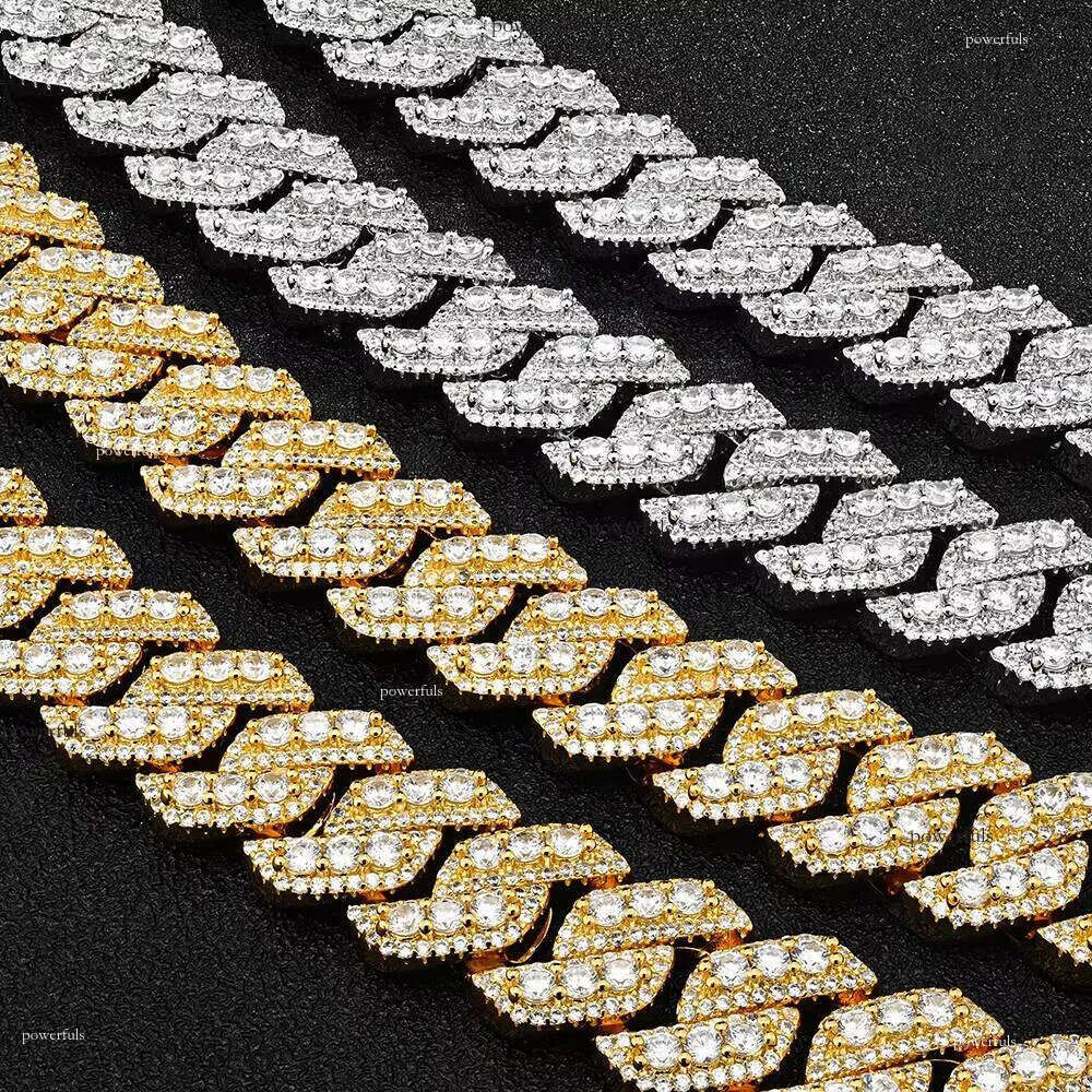 Hiphop Bust Down Sterling Sier Necklace Vvs Moissanite Dia 15mm Iced Out Cuban Link Chain