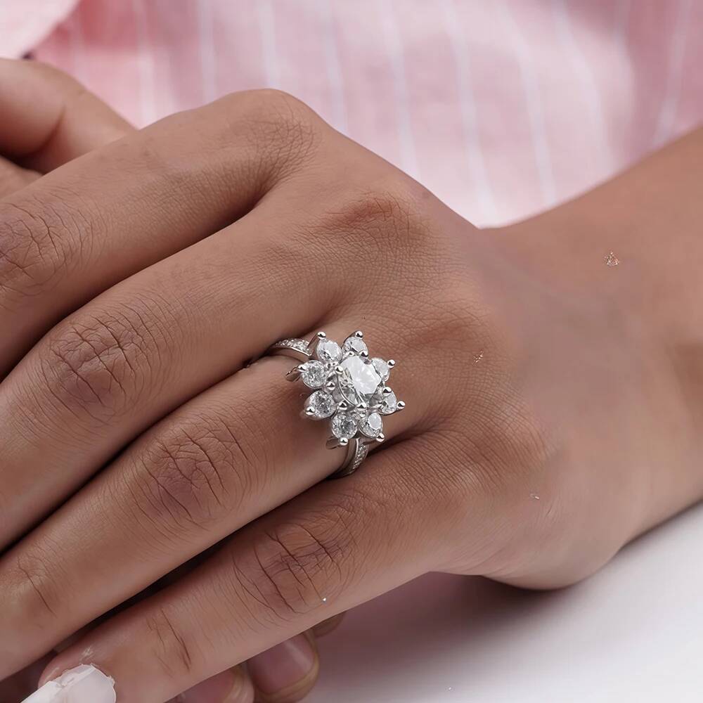 12carat Sunflower Moissanite Halo Diamond Ring with Gra 925 Sterling Silver Engagement Ring Wedding Band for Women Fine Jewelry