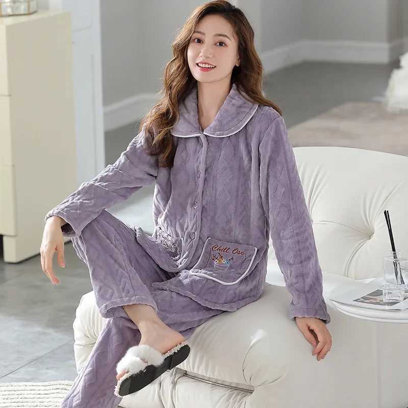 Womens Winter Thick Coral Fleece Flannel Pajamas Set Home Clothes Warmth Comfortable Sleepwear New Hot Sale Of The Season Style Z250925