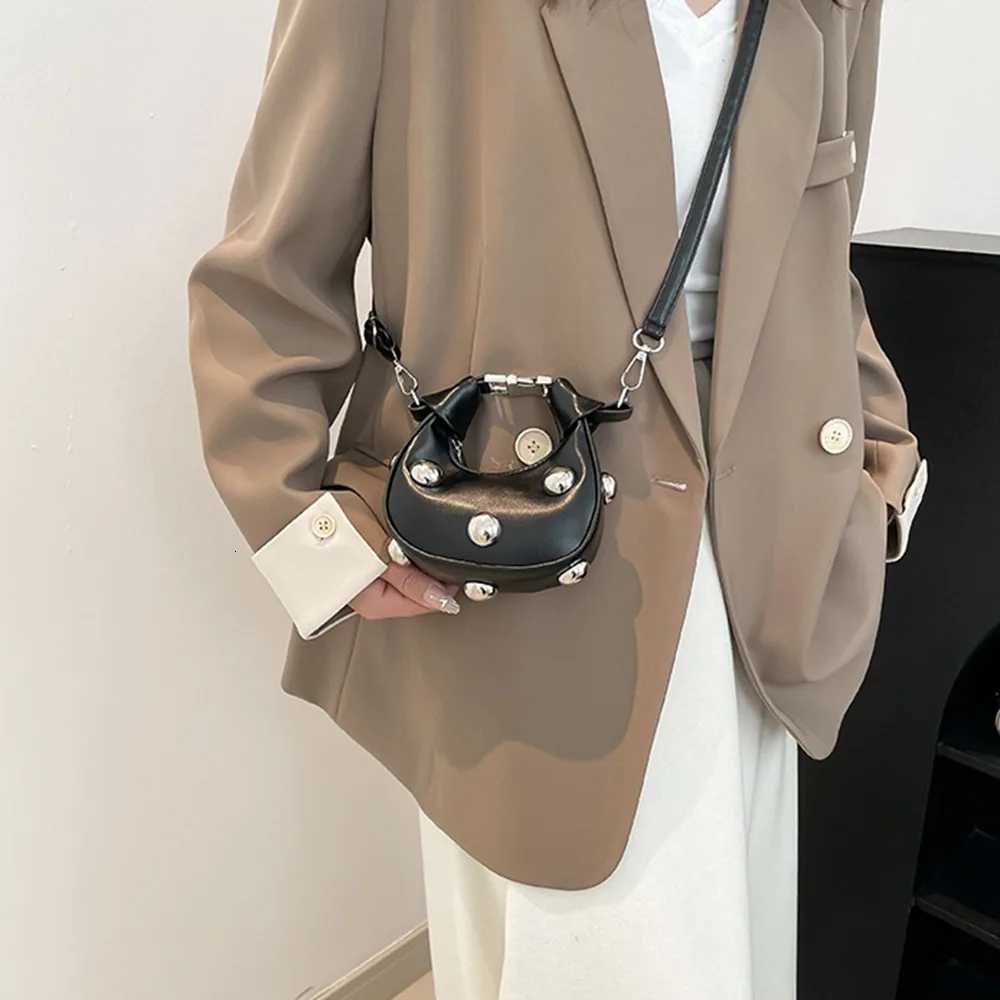 Creative Retro Mini Riveted Handbag PU Portable Single Shoulder Bag Luxury Solid Color Small Crossbody Bag Women Z250926