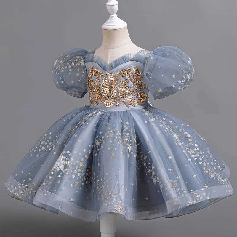 Fashion Girls Sequin Dress Short Sleeve Lace Fashion Flower Girl Dresses for Weddings Summer Girl Evening Gown 312 Years Z250926