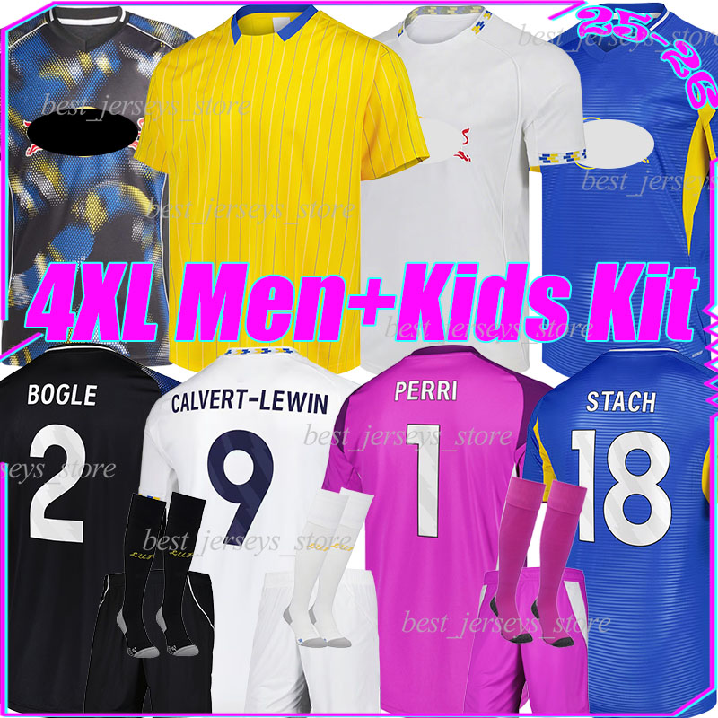 4XL 2025/26 Leeds CALVERT-LEWIN Soccer Jerseys L. NMECHA OKAFOR STACH BOGLE GNONTO JAMES HARRISON PIROE AARONSON RODON PERRI men kids kit socks sets football shirts
