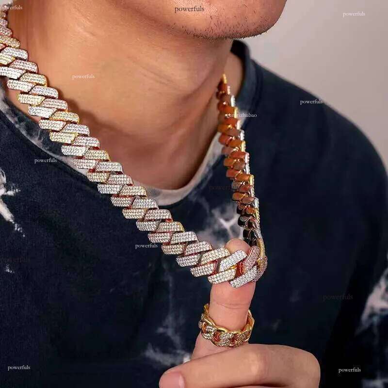 Heavy Hip Hop Jewelry 19mm 3 Tones Sterling Sier VVS Moissanite Iced Out Miami Cuban Link Chain Necklace for Men