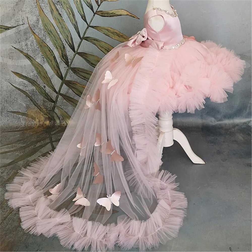 Lovely Pink Beading Sleeveless 3D Butterfly With Bow Flower Girl Dress For Wedding Childs Eucharistic Birthday Party Dresses Z250926