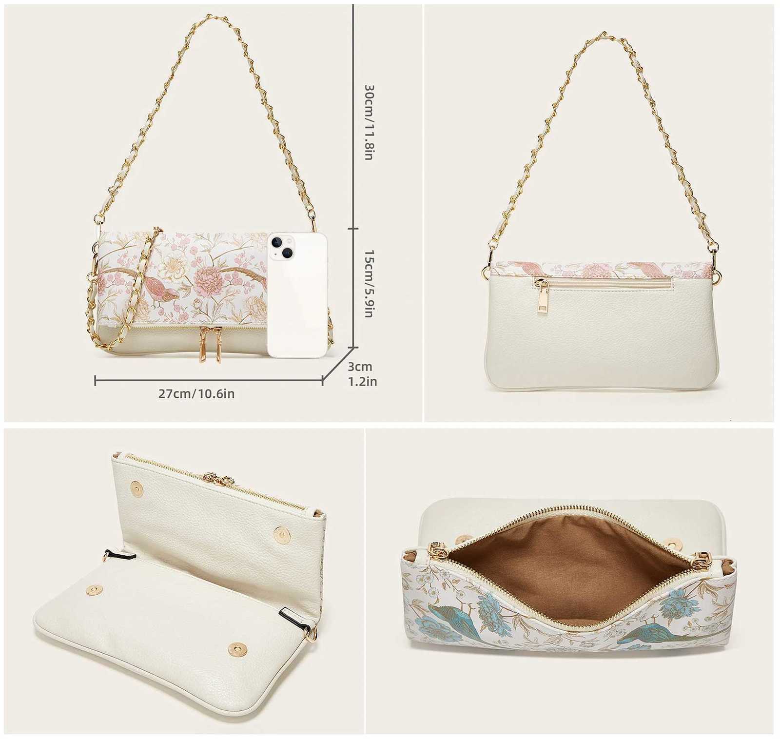 Vintage Shoulder Bags for Woman Floral Faux Leather Crossbody Bags Women 2025 Small Square Bag Ladies Beige Black Retro Chain Z250926