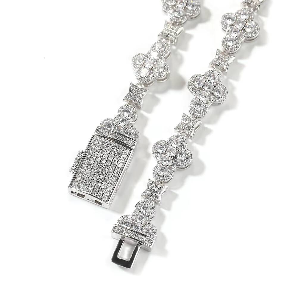 Hip Hop Iced Out Cross Link Chain Bracelet Flower Diamond Necklace Women Men Jewelry