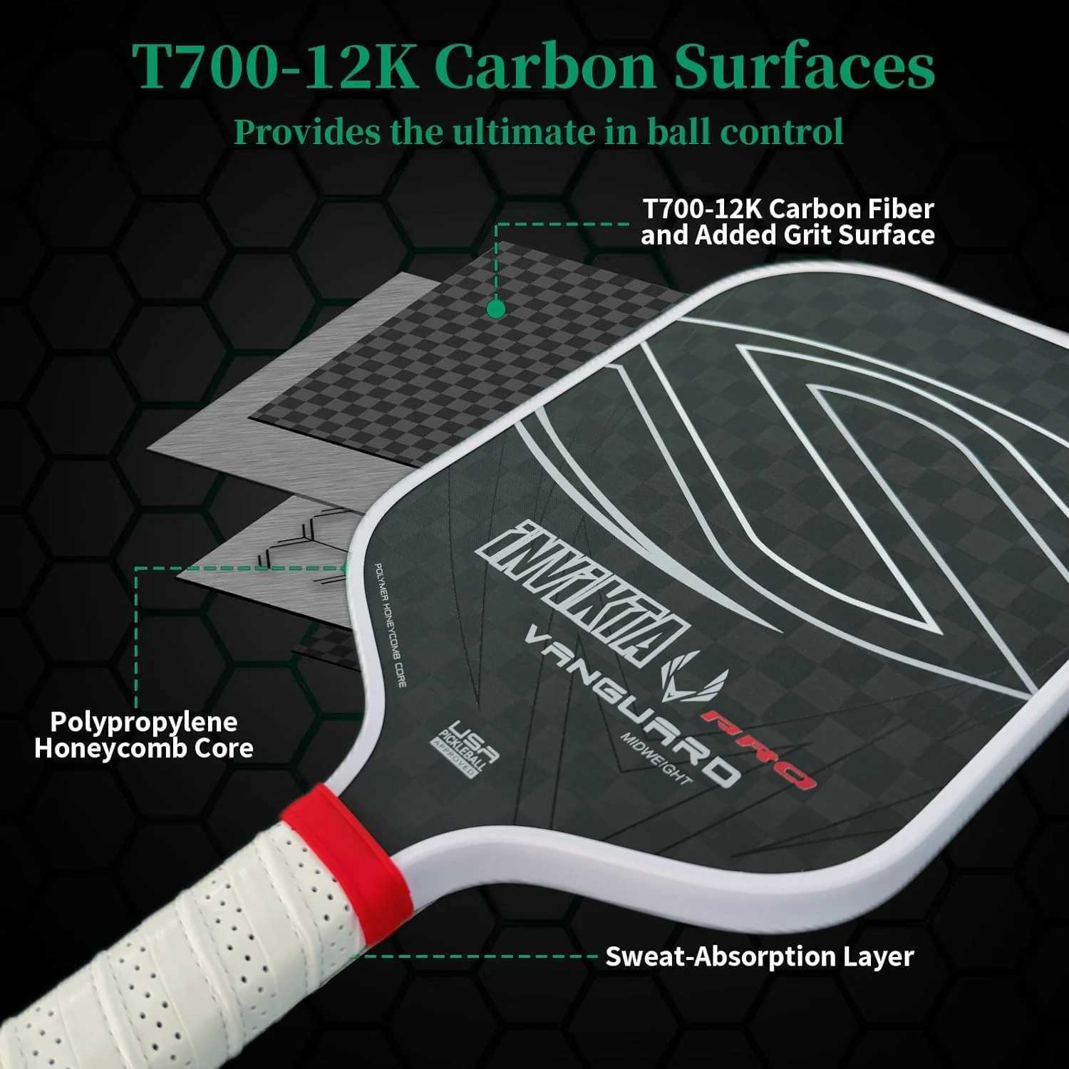 Free racket cover 12K Pickleball Paddle 16mm polymer honeycomb core enhanced spin and power nonslip tape edge protection J250926