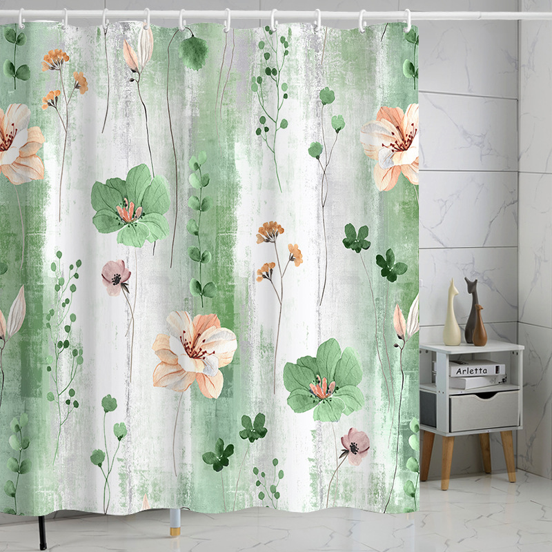 YL-37357 Waterproof Shower Curtain 3D Printed Tropical Jungle Plant Leaves and Flowers Season Polyester Shower Curtain with Hook