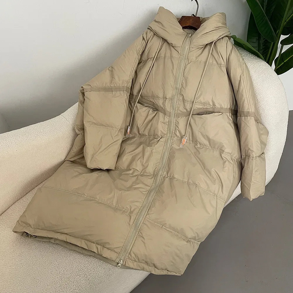Down Jacket Women Fashion Autumn Winter Thick Long White Duck Down Coat Warm Large Loose Hooded Down Jacket for Lady 250917