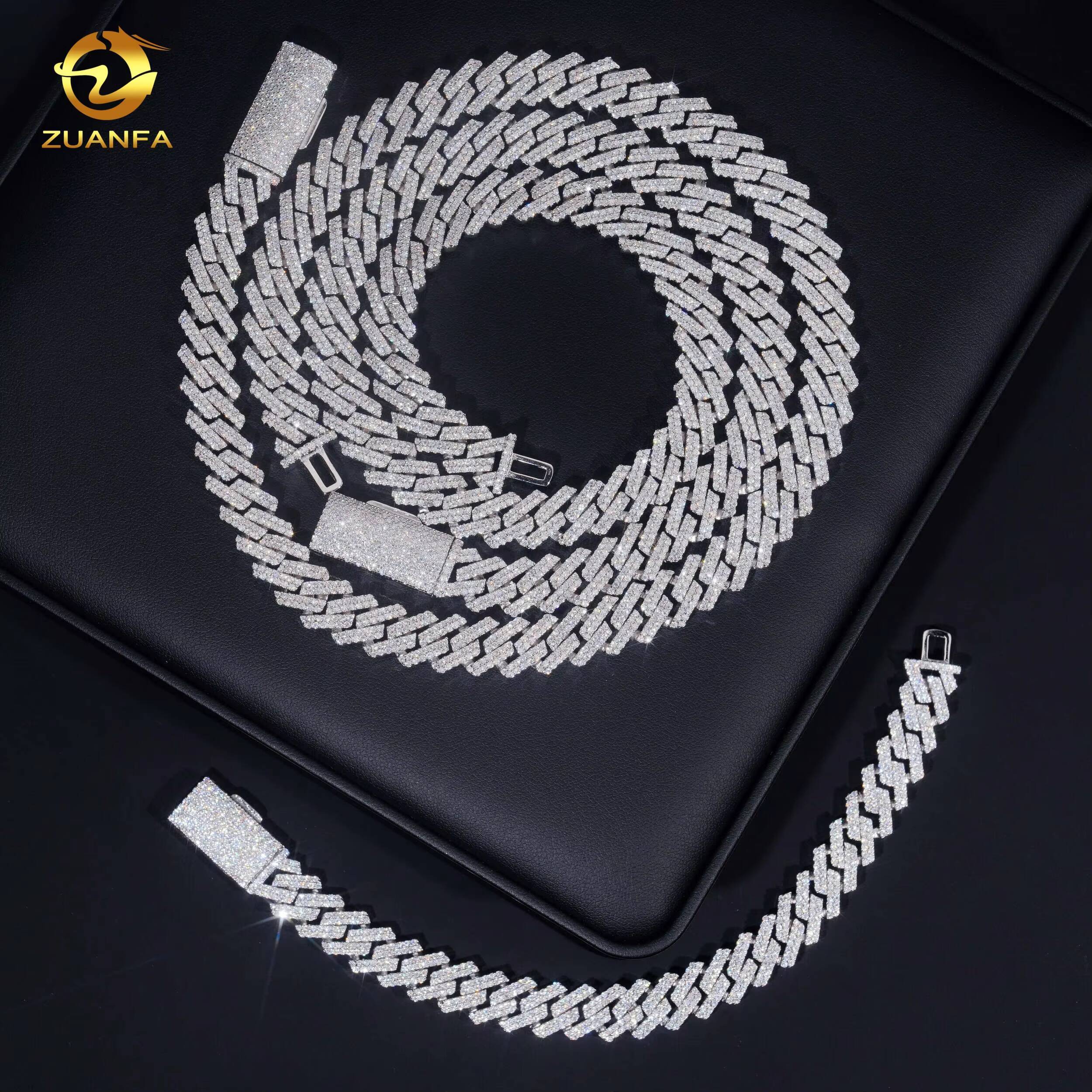 12mm Hip Hop Rapper Jewelry Necklace Men Diamond Iced Out Cuban Link Chain 925 Silver VVS Moissanite Necklace Bracelet