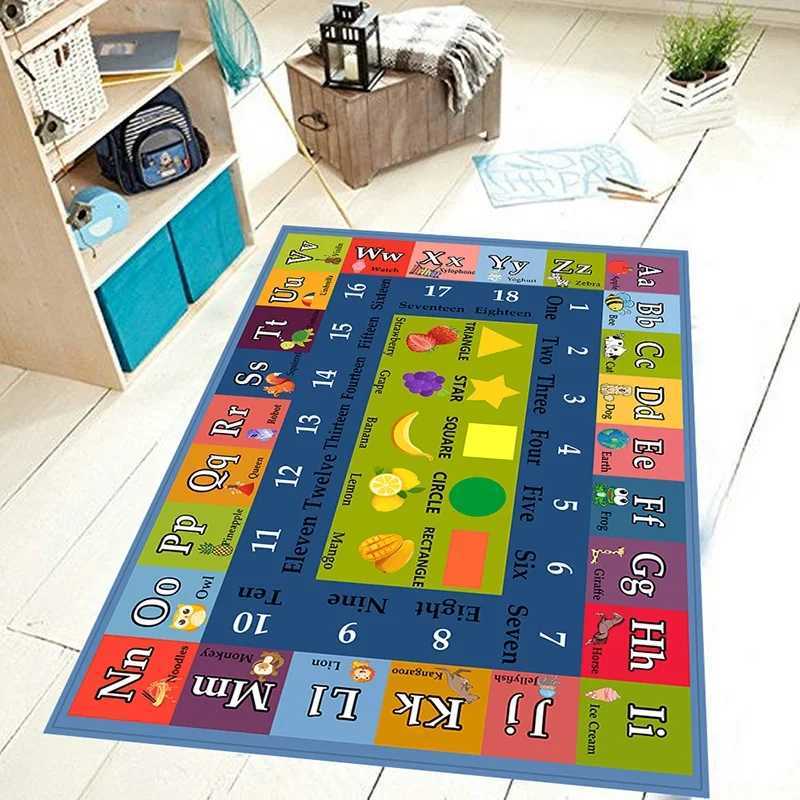 Alphabet Numbers and Shapes Educational Area Rug Antislip Backing Rectangle Baby Crawling Mat Kids Room Playroom Carpet C250926