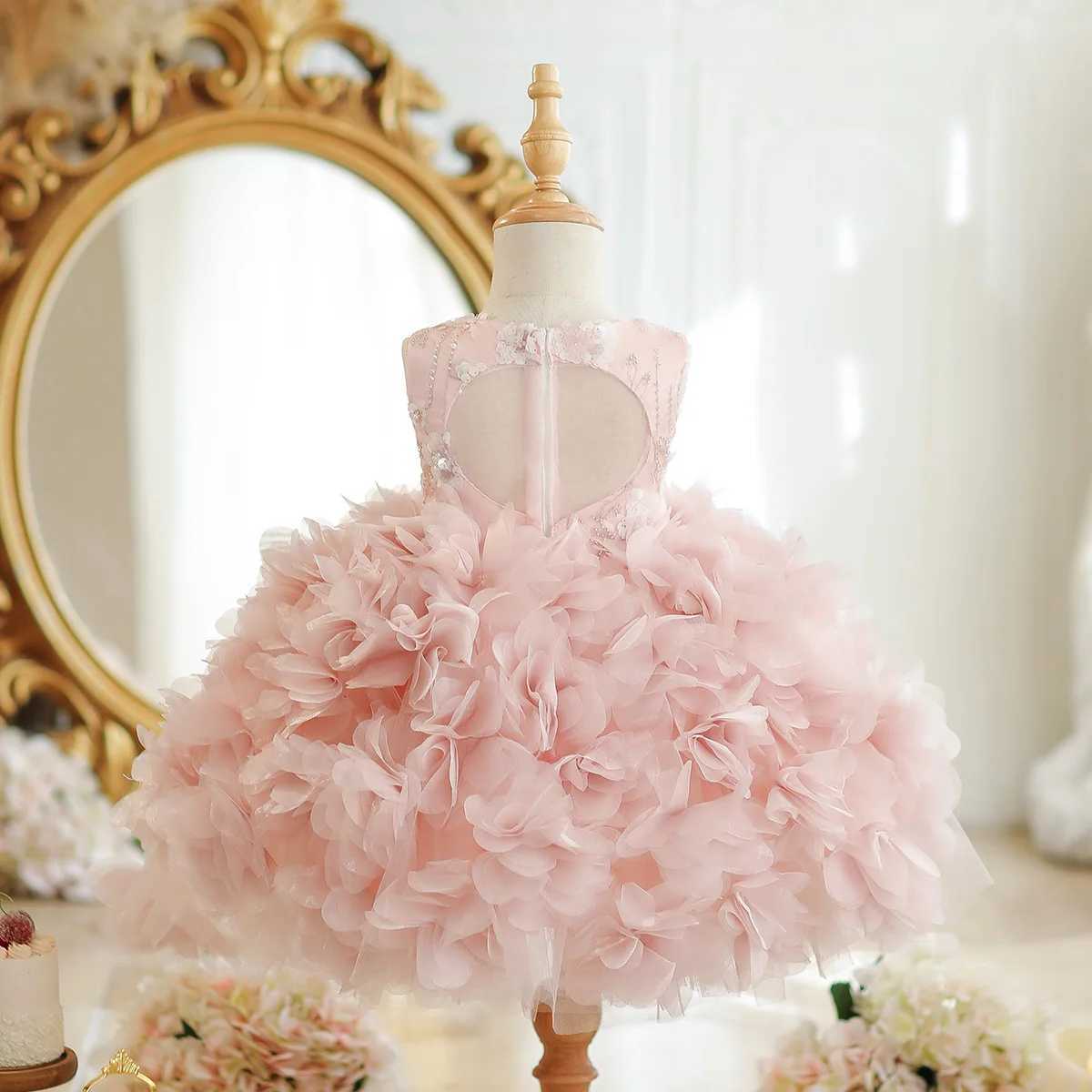 Pink Girls Birthday Party Fairy Tale Ball Gown Puffy Cake Skirt Sparkling Princess Dress Childrens Wear Flower Girl Z250926