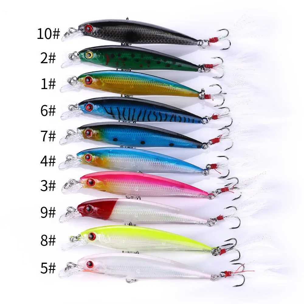 Laser Minnow Fishing Lure 105Pcs Artificial Bionic 9cm7g Swing Hard Bait with Feather Tack Hook Wobbr Pesca for Bass Pike W250926