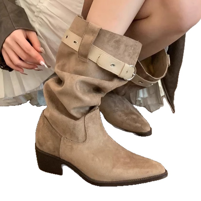 Autumn Luxury shoes Women's free shipping free shipping 2025 Grunge Western Boots - Slouchy Mid-Calf, Thick-Soled Hot Fashion