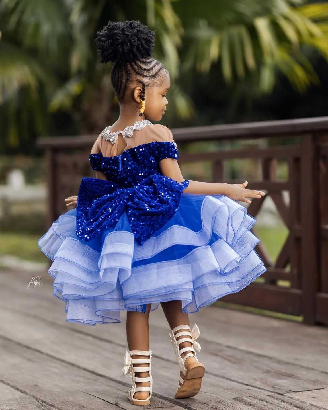 Blue Princess Flower Girl Dresses for Wedding Sequins Ruffles Length Girl Kids Birthday Party First Communion Gowns Z250926