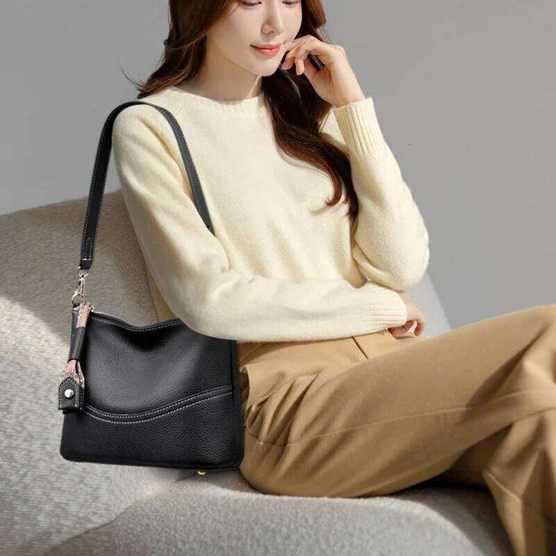 Women's Fashion Cow Leather Crossbody Bags Female Casual Commute Soft Handbags Ladies Retro Real Cowhide Shoulder Bag For Lady Suotong2509