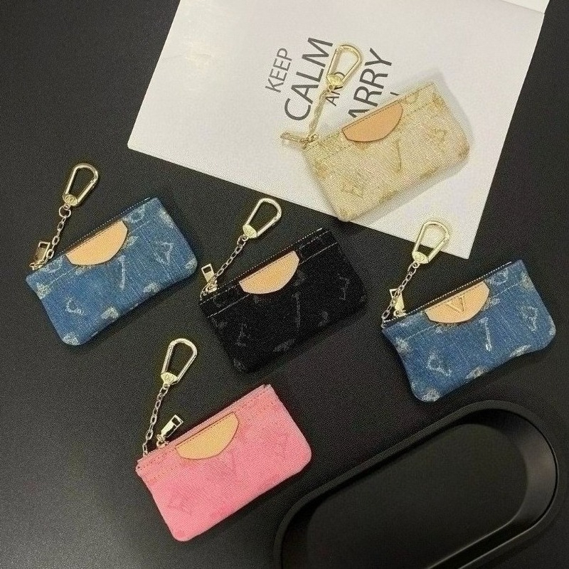 Mini Bag-shaped Bag Pendant Luxury Coin Purse Keychain Card Holder Pendant Denim Texture High-quality Keychain Couple Style Multiple Colors