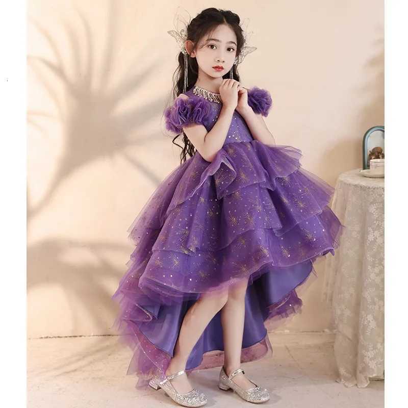 New girl purple dress sweet front short back long sweet princess dress host flower girl wedding piano performance dress Z250926