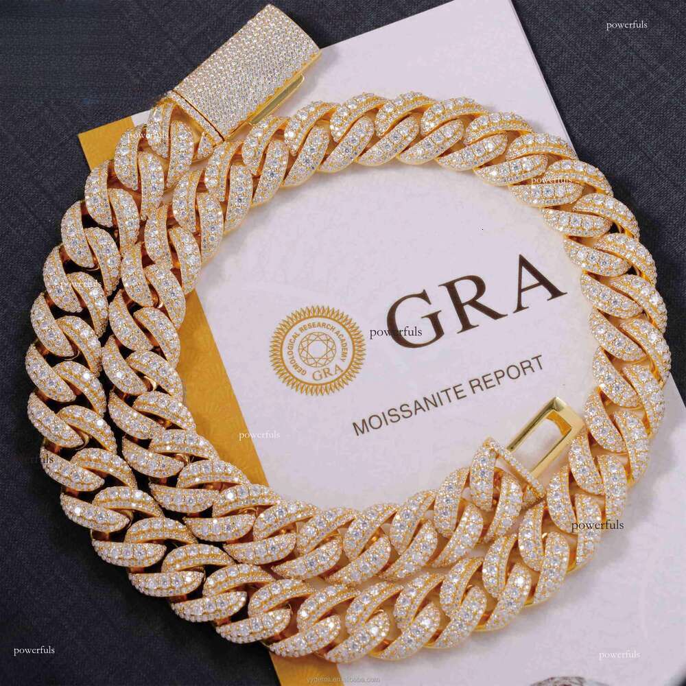 Large in the Middle 14/16/18MM S Gold Plated VVS Iced Out Moissanite Dia Cuban Link Chain Necklace