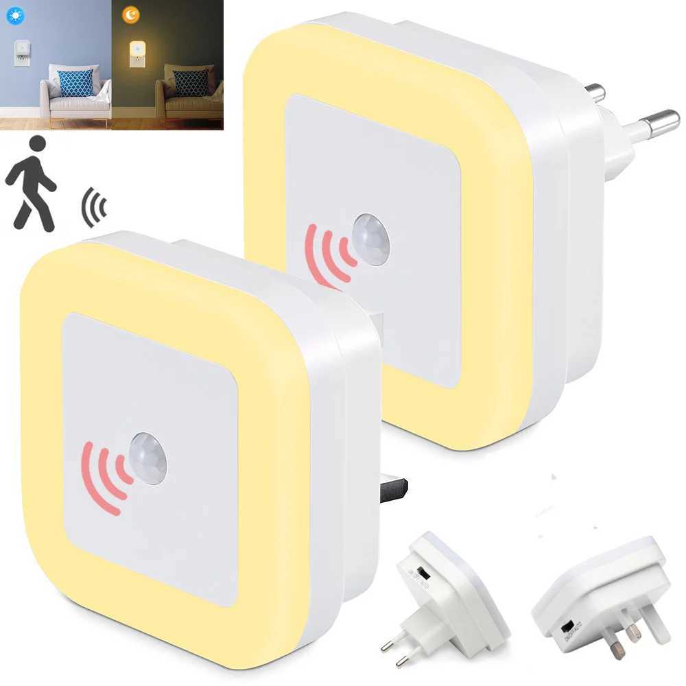 Wireless LED Night light with Motion Sensor EU UK Plugin Auto Dusk to Dawn Sensor Energy Efficient Lamp For Kids Children Home C250925
