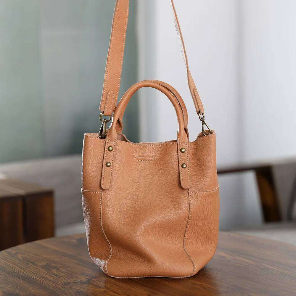 Handmade Vintage Top Layer Cowhide Bucket Leather Hand Bill Shoulder Crossbody Bag Women's Purses And Handbags suotong2509