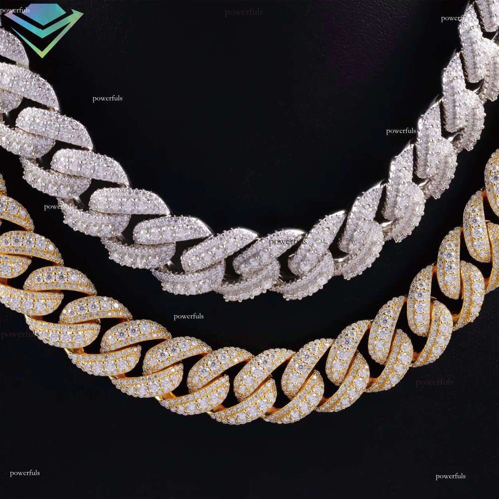Large in the Middle 14/16/18MM S Gold Plated VVS Iced Out Moissanite Dia Cuban Link Chain Necklace