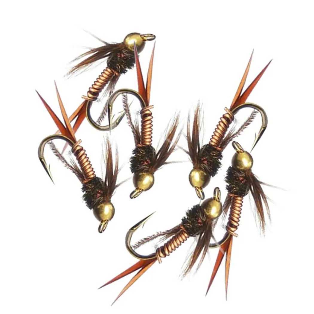 61224PcsBox Fast Sinking Wire Tungsten Bead Dry Flies Nymph Fishing Fake Lure Fishing for TroutBass Bait W250926