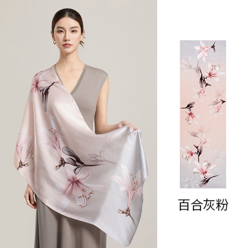 Chinese-Style High-End Light Luxury 100% Mulberry Silk Scarf Shawl for Women - Classic Charm Skin-Friendly Silky Smooth Ideal as a High-End Luxury Gif