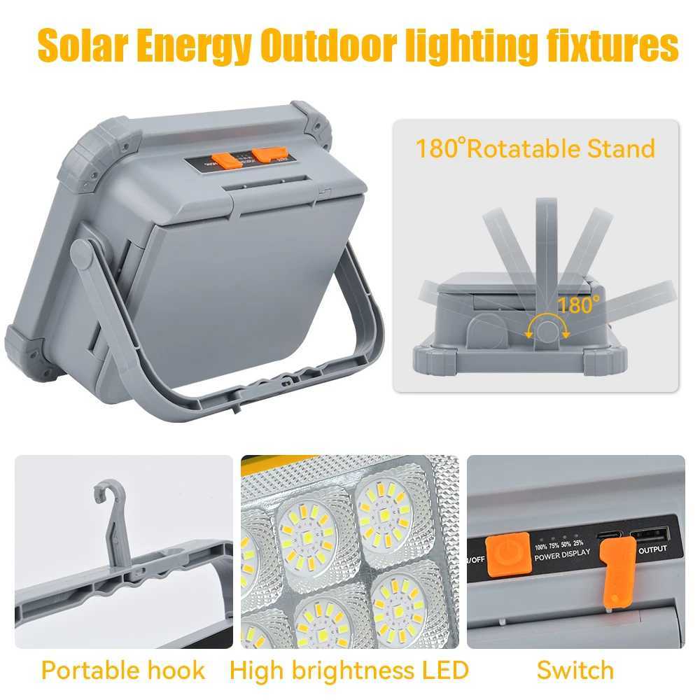 4 SolarPanels Portable Outdoor LED Light USB Charging Bank Power Floodlight Wireless Camping Tent Night Stall Emergency Light C250925