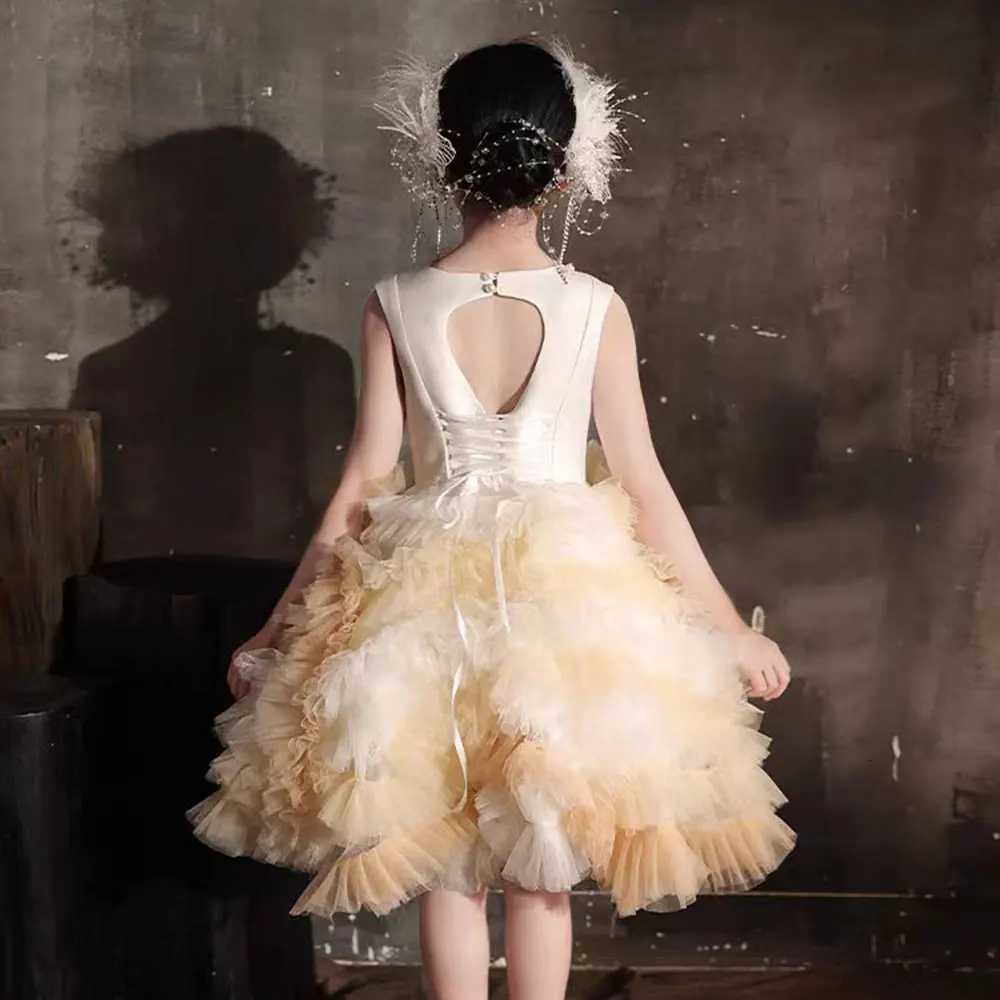 Jill J259 Luxury Champagne Arabic Girl Dress Pearls Dubai Kids Princess Birthday Wedding Party Children Holiday Gown 2025 Z250926