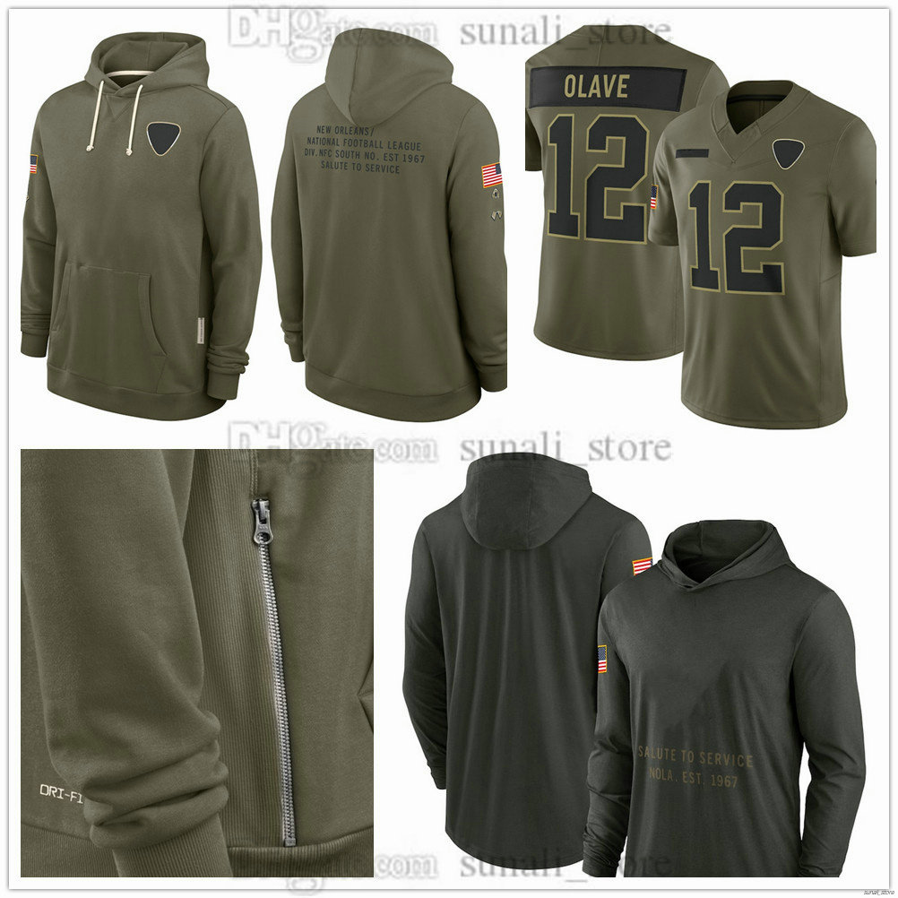 Olive 2025 Salute to Service Hoodies Team Football Jerseys 41 Alvin Kamara 12 Chris Olave 32 Tyrann Mathieu 7 Taysom Hill Hooded Pullover Sweatshirts Men Women Youth