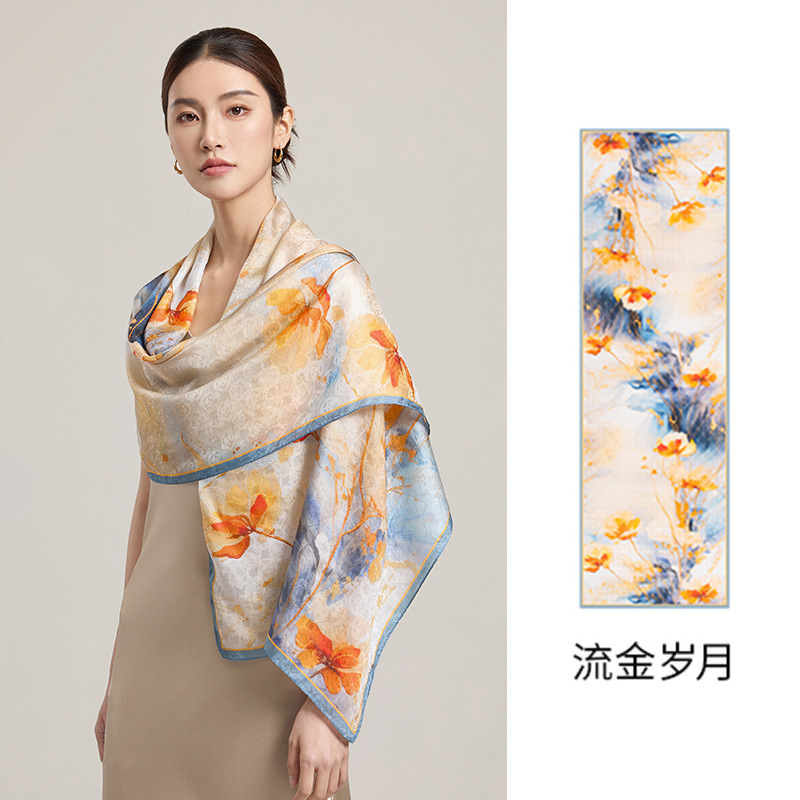 Chinese-Style High-End Light Luxury 100% Mulberry Silk Scarf Shawl for Women - Classic Charm Skin-Friendly Silky Smooth Ideal as a High-End Luxury Gif