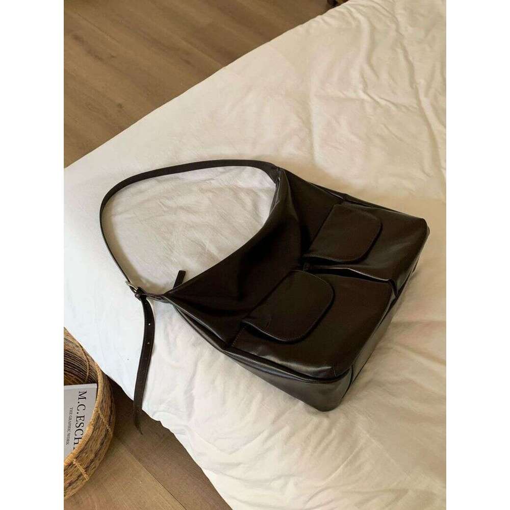 Fall And Winter Korean Customized Double Pockets Lazy Soft Leather Shoulder Large Casual Satchel Fashionable Versatile Leisure Daily